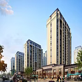 Modern Commercial Street With High Rise Buildings And Retail Stores