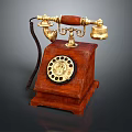 Vintage Rotary Dial Telephone With Wooden Base And Gold Accents Design