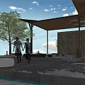 Modern Hotel Building With Stone Facade Large Glass Windows And Outdoor Terrace