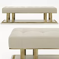 Beige Fabric Upholstered Sofa Bench With Gold Metal Legs And Tufted Design