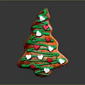 Christmas Tree Shaped Gingerbread Decorated With Green Icing And Red White Heart Candies