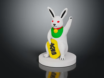 White Rabbit Decorative Home Furniture With Green Scarf Bell Yellow Sign And White Base 3d model