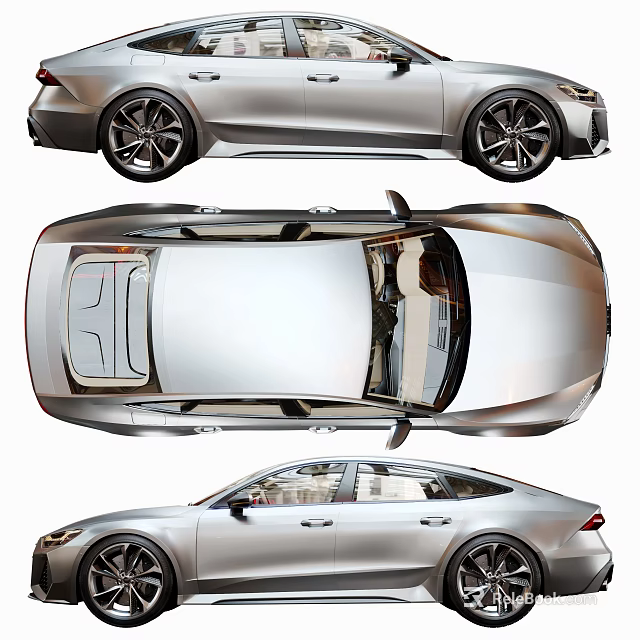 Silver Car Showcasing Sleek Design From Multiple Angles 3d model 