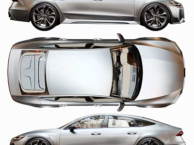 Silver Car Showcasing Sleek Design From Multiple Angles 3d model