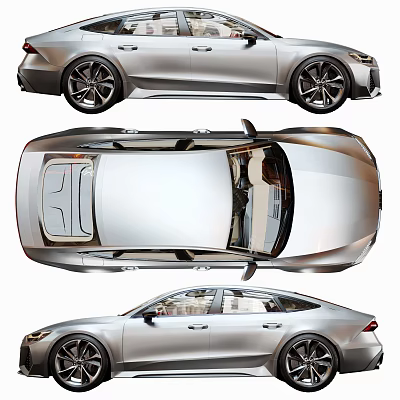 Silver Car Showcasing Sleek Design From Multiple Angles 3d model