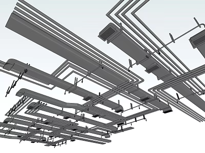 Industrial Metal Pipes Installation On Ceiling With Structural Framework And Supports 3d model