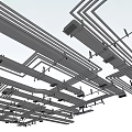 Industrial Metal Pipes Installation On Ceiling With Structural Framework And Supports