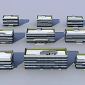 Modern Office Buildings Featuring Various Designs Green Roof Areas And Multi Storey Sleek Exterior