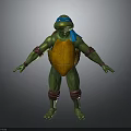 3D Ninja Turtle Character Model With Green Skin Blue Headband And Orange Shell