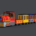 Colorful Amusement Train Rides with Red Yellow Blue Carriages for Kids Playground 3d model