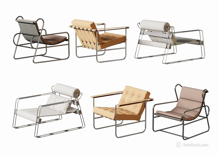 Modern Leisure Chairs With Metal Frame Padded Seats Various Styles And Colors 3d model 