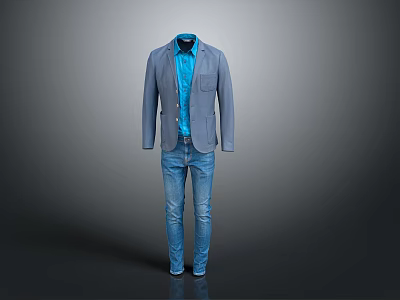 Men's Fashionable Light Blue Blazer With Blue Shirt And Blue Jeans Ensemble 3d model