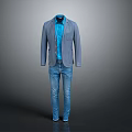 Men's Fashionable Light Blue Blazer With Blue Shirt And Blue Jeans Ensemble