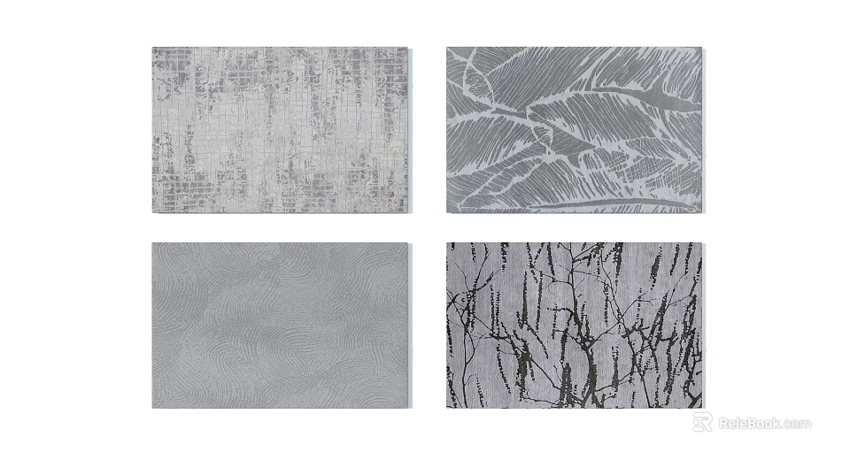 Square Rugs Featuring Striped Leaf Textured And Branch Patterns For Home Decor 3d model