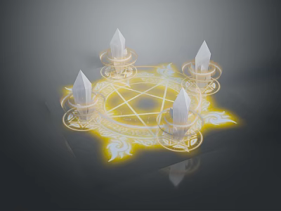 Mystical Glowing Rune Circle With Four White Crystal Towers And Golden Light Base 3d model