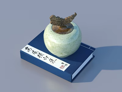 Home Decor Green Apple Shaped Ceramic Jar With Decorative Lid On Blue Book 3d model