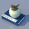 Home Decor Green Apple Shaped Ceramic Jar With Decorative Lid On Blue Book