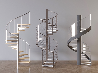 modern glass handrail stair metal revolving stair step rungs 3d model