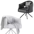 Brown Leather Single Sofa with Plaid Blanket Cushion and Gold Tripod Base