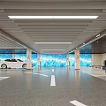 Modern Spacious Underground Parking Lot With Bright Ceiling Lights And Cars Parked On Marked Spaces