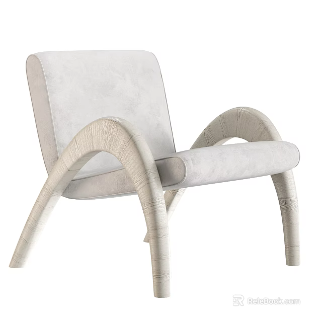 Modern Stylish Accent Chair With Curved Wooden Frame And Light Gray Upholstered Fabric 3d model 