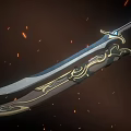 Ornate Mythical Sword With Glowing Blue Hilt Flaming Sparks And Detailed Ancient Design