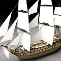 Classic Wooden Ship With White Sails Tall Masts And Detailed Deck