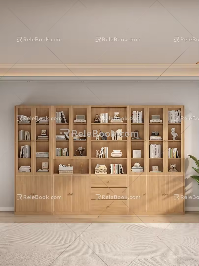 Solid Wood Log Bookcase Study 3d model