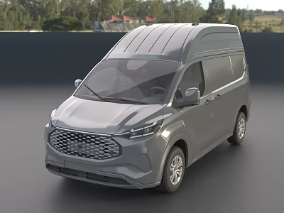Modern Silver Utility Vehicle Cargo Van Featuring Roof Design And Front Grille 3d model