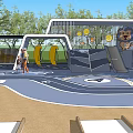 Outdoor Children's Play Area With Colorful Play Structures Green Trees And Safe Playground Design