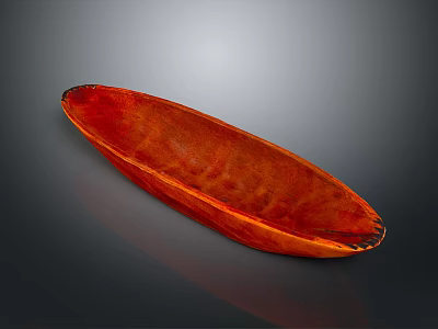 Traditional Red Canoe with Wooden Texture Long Narrow Design for Water Transportation 3d model
