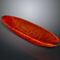 Traditional Red Canoe with Wooden Texture Long Narrow Design for Water Transportation
