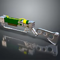 Modern Tactical Weapon With Metallic Structure Green Yellow Components And Hole Design 3d model