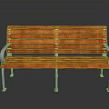 Modern Orange Wooden Bench with Metal Frame and Striped Design