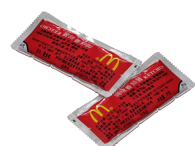 McDonald's Red Ketchup Packets With Yellow M Logo And Food Condiment Packaging 3d model