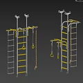 Indoor Playground Equipment With Yellow Ladder Rings Ropes And Metal Frame For Kids Climbing