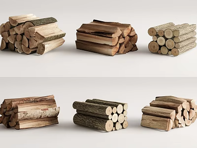 Natural Stone and Wood Piles Stacked in Various Sizes and Natural Shapes 3d model