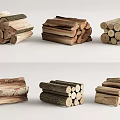 Natural Stone and Wood Piles Stacked in Various Sizes and Natural Shapes