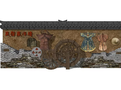 New Chinese Style Landscape Wall Rural Folk Culture Landscape Wall 3d model