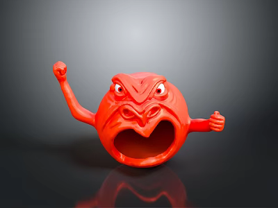 Angry Red Round Character With Raised Arms And Open Mouth Expression 3d model