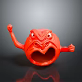 Angry Red Round Character With Raised Arms And Open Mouth Expression