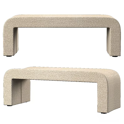 Modern Beige Upholstered Sofa Bench With Curved Design And Arched Legs 3d model