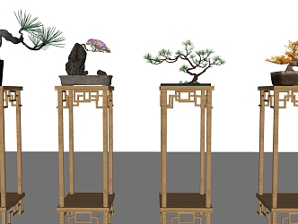 New Chinese-style Flower Set Potted PoHan Pine Bonsai Pine Tree Model Tree Flower Rack 3d model