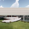 Modern School Building With White Panel Facade Open Structure And Green Lawn Area