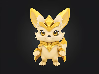 Cute Cartoon Fox Character With Golden Ears Diamond Ornament And Golden Cape 3d model