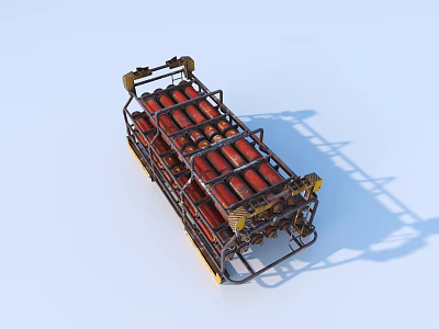 Industrial Equipment Metal Frame With Red Cylindrical Components And Yellow Connectors 3d model