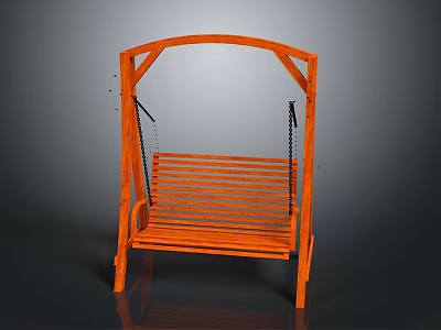 Orange Wooden Swing Chair With Chain Hanging And Simple Structure Design 3d model