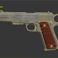 Classic Semi Automatic Pistol With Red Grip And Blue Barrel Metal Design