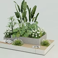 Beautiful Garden Decorative Arrangement With Tropical Plants White Flowers And Concrete Planter On Wooden Platform