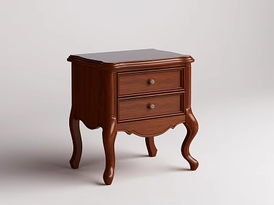 Classic Wooden Bedside Table With Two Drawers And Curved Legs Design 3d model